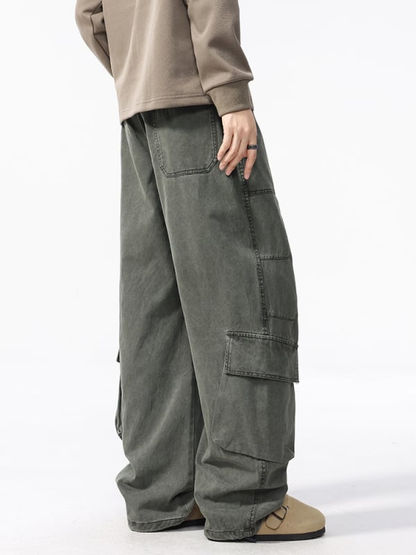 Ανδρικοί παντελόνες εργασίας από 100% βαμβάκι — Τέσσερις εποχές, χαλαρή εφαρμογή, μέση μεσαία, ίσιο παντελόνι