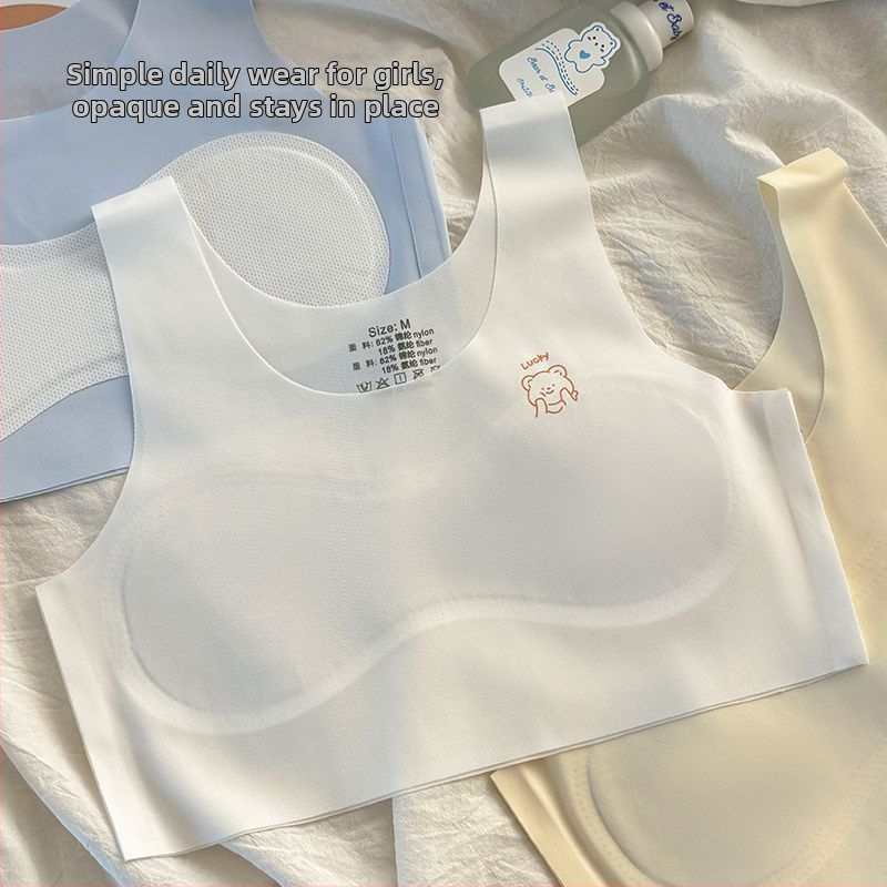 Bezšvíkový tréningový podprsenka pre dievčatá 7–14 rokov, ice silk, priedušný, nylon 90–95%