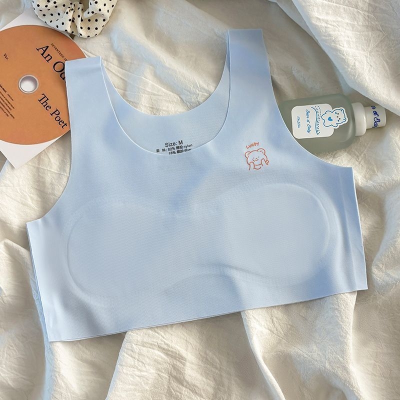 Bezšvíkový tréningový podprsenka pre dievčatá 7–14 rokov, ice silk, priedušný, nylon 90–95%