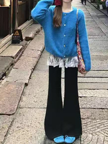 Kardigan od imitacije nerca, slobodan kroj, uobičajena duljina, dugi rukavi, okrugli ovratnik