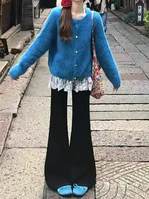 Kardigan od imitacije nerca, slobodan kroj, uobičajena duljina, dugi rukavi, okrugli ovratnik