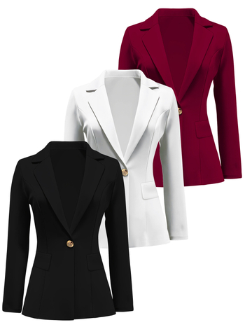 Ženski pleteni sako kostim u jednobojnom dizajnu, rever, kopčanje jednim gumbom, poliester, otisak gradske krajine, elegantan gradski stil