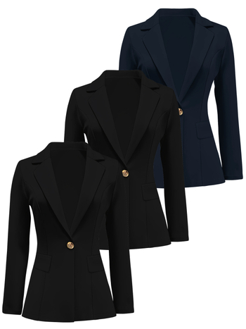 Ženski pleteni sako kostim u jednobojnom dizajnu, rever, kopčanje jednim gumbom, poliester, otisak gradske krajine, elegantan gradski stil