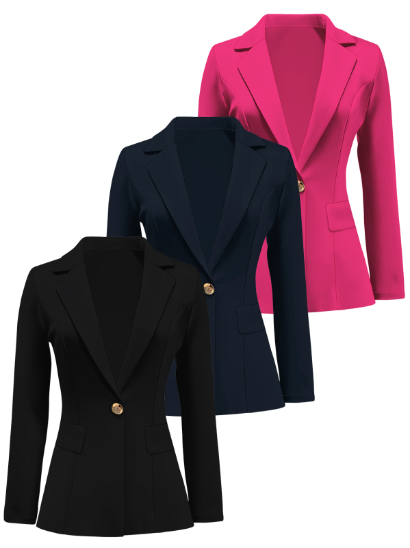 Ženski pleteni sako kostim u jednobojnom dizajnu, rever, kopčanje jednim gumbom, poliester, otisak gradske krajine, elegantan gradski stil