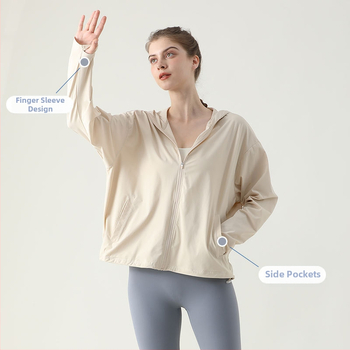 Дамска ветровка с качулка за UV защита, бързосъхнеща и дишаща, UPF50+, 75% найлон, 25% спандекс