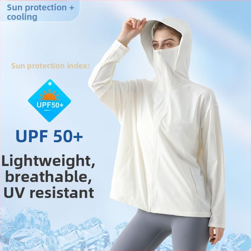 Дамска ветровка с качулка за UV защита, бързосъхнеща и дишаща, UPF50+, 75% найлон, 25% спандекс