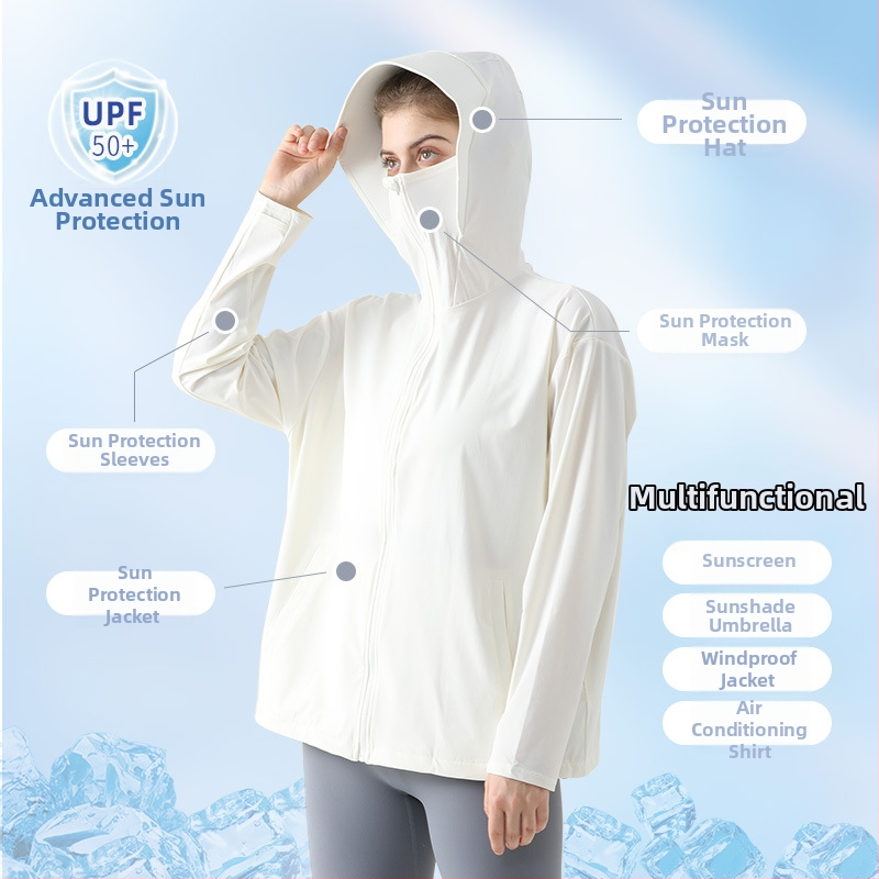 Дамска ветровка с качулка за UV защита, бързосъхнеща и дишаща, UPF50+, 75% найлон, 25% спандекс