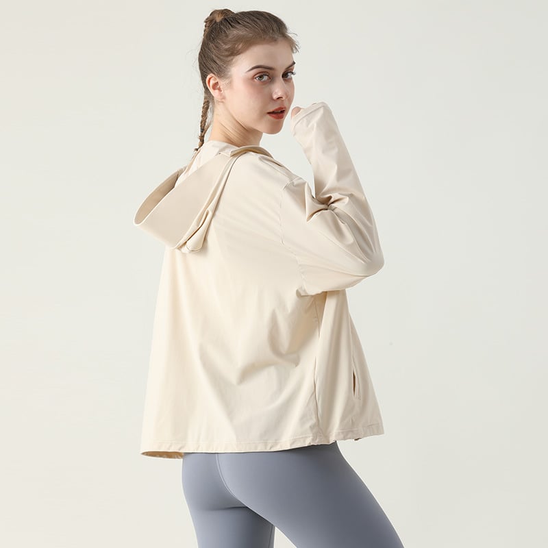 Дамска ветровка с качулка за UV защита, бързосъхнеща и дишаща, UPF50+, 75% найлон, 25% спандекс