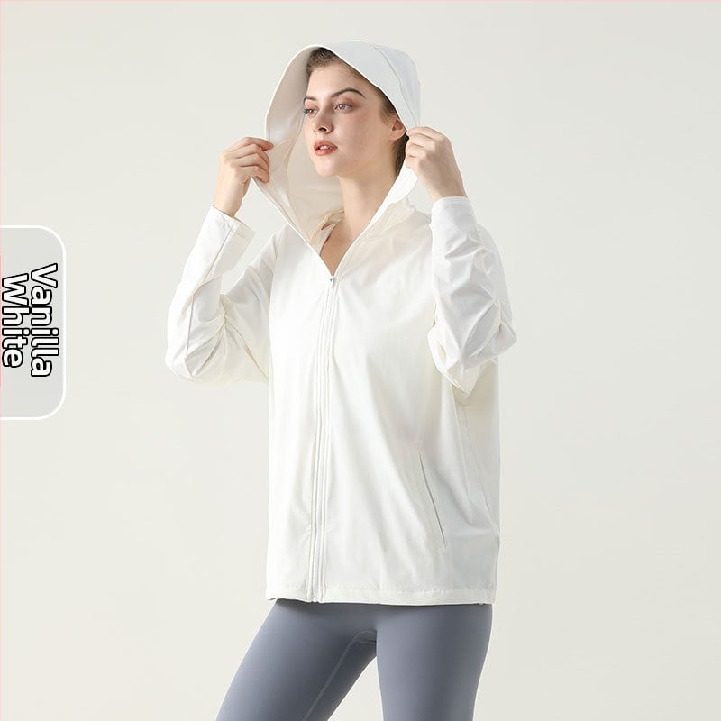 Дамска ветровка с качулка за UV защита, бързосъхнеща и дишаща, UPF50+, 75% найлон, 25% спандекс
