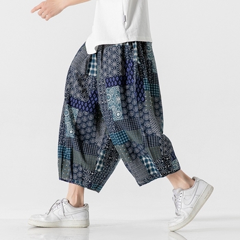 Muške cropped hlače s printom, pamukasto-pamučna smjesa (80% pamuka), ravni kroj, niska-srednja krivulja, ljeto 2024, kineski stil