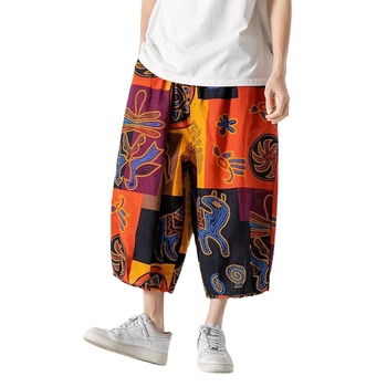 Muške cropped hlače s printom, pamukasto-pamučna smjesa (80% pamuka), ravni kroj, niska-srednja krivulja, ljeto 2024, kineski stil