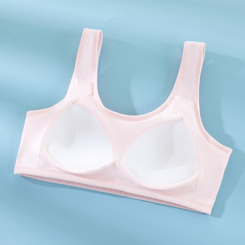 Djevojački grudnjak od pamuka s fiksnim košaricama, širokim naramenicama i mrežastim leđima, prozračan i udoban