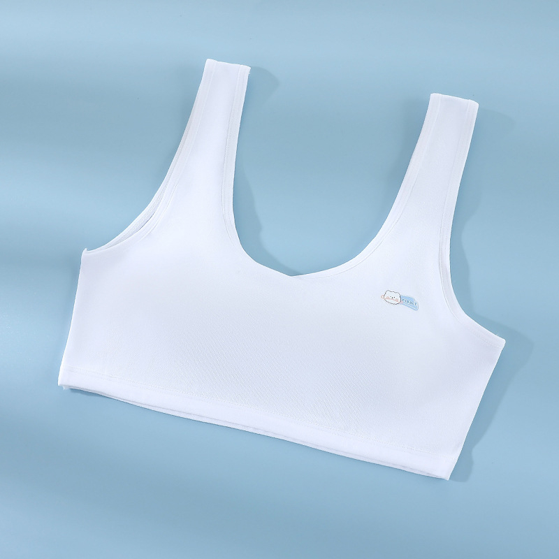 Djevojački grudnjak od pamuka s fiksnim košaricama, širokim naramenicama i mrežastim leđima, prozračan i udoban