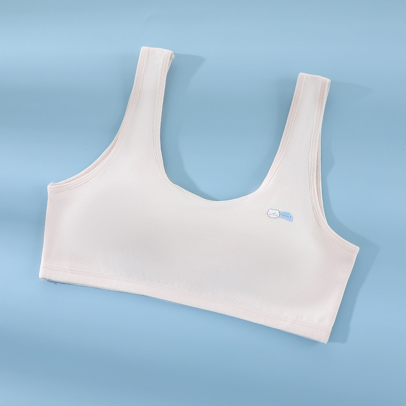 Djevojački grudnjak od pamuka s fiksnim košaricama, širokim naramenicama i mrežastim leđima, prozračan i udoban