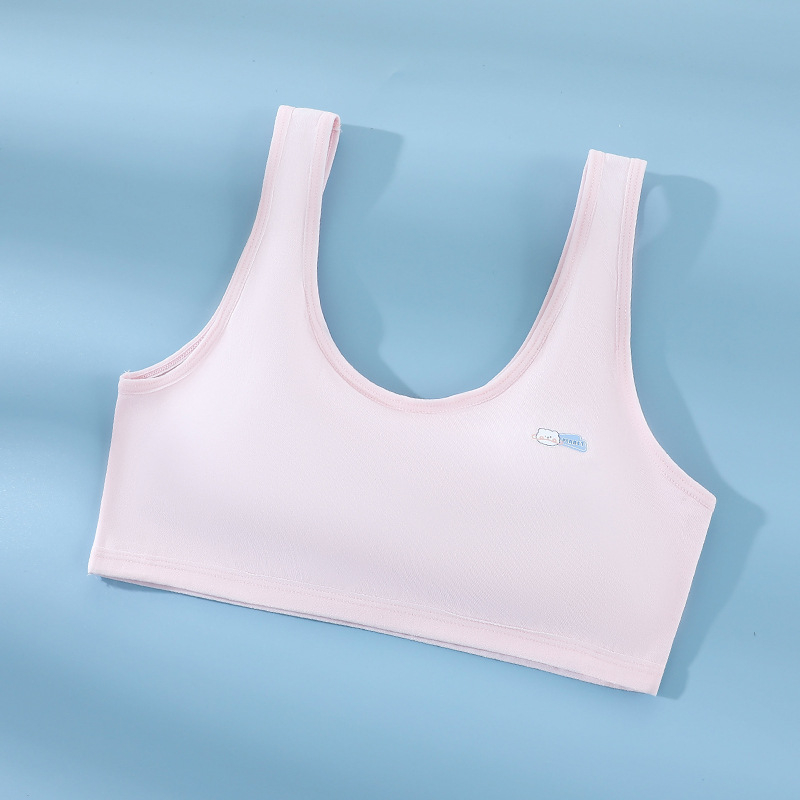 Djevojački grudnjak od pamuka s fiksnim košaricama, širokim naramenicama i mrežastim leđima, prozračan i udoban