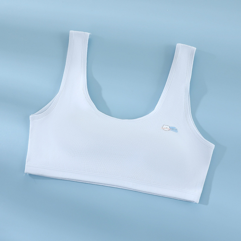 Djevojački grudnjak od pamuka s fiksnim košaricama, širokim naramenicama i mrežastim leđima, prozračan i udoban