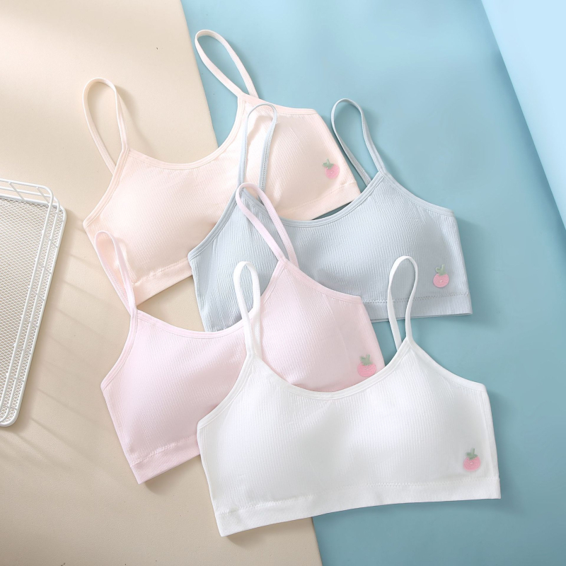 Donje rublje za djevojčice u razvoju s fiksnim čašicama, trokutasti oblik čašice, tanak kalup, glavna tkanina najlon, podstava od najlona, fiksirane dvostruke naramenice