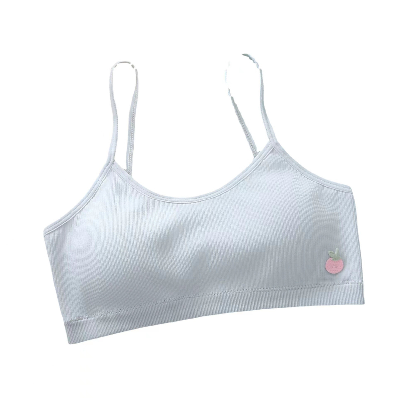 Donje rublje za djevojčice u razvoju s fiksnim čašicama, trokutasti oblik čašice, tanak kalup, glavna tkanina najlon, podstava od najlona, fiksirane dvostruke naramenice