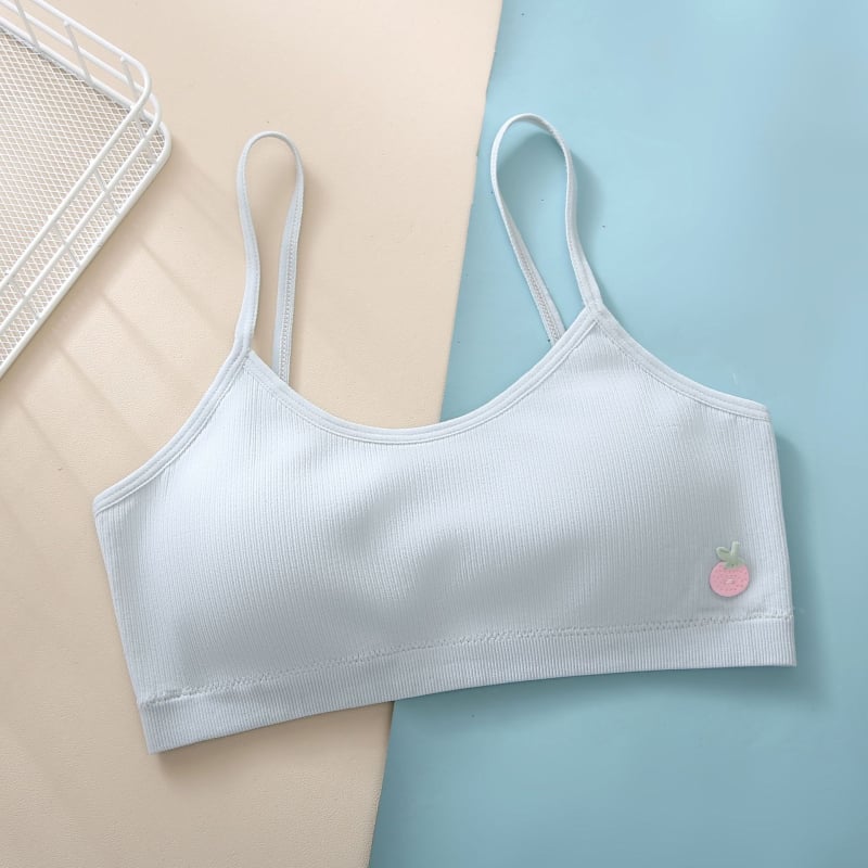 Donje rublje za djevojčice u razvoju s fiksnim čašicama, trokutasti oblik čašice, tanak kalup, glavna tkanina najlon, podstava od najlona, fiksirane dvostruke naramenice