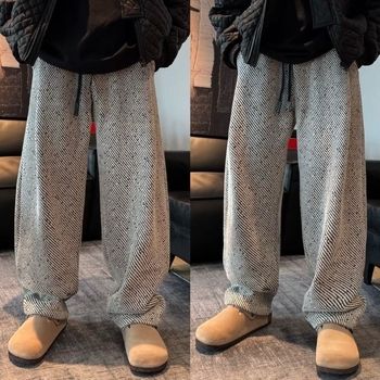 Muške casual hlače s fleecem iznutra, debeli twill, ravni kroj, visok struk, mikroelastičnost