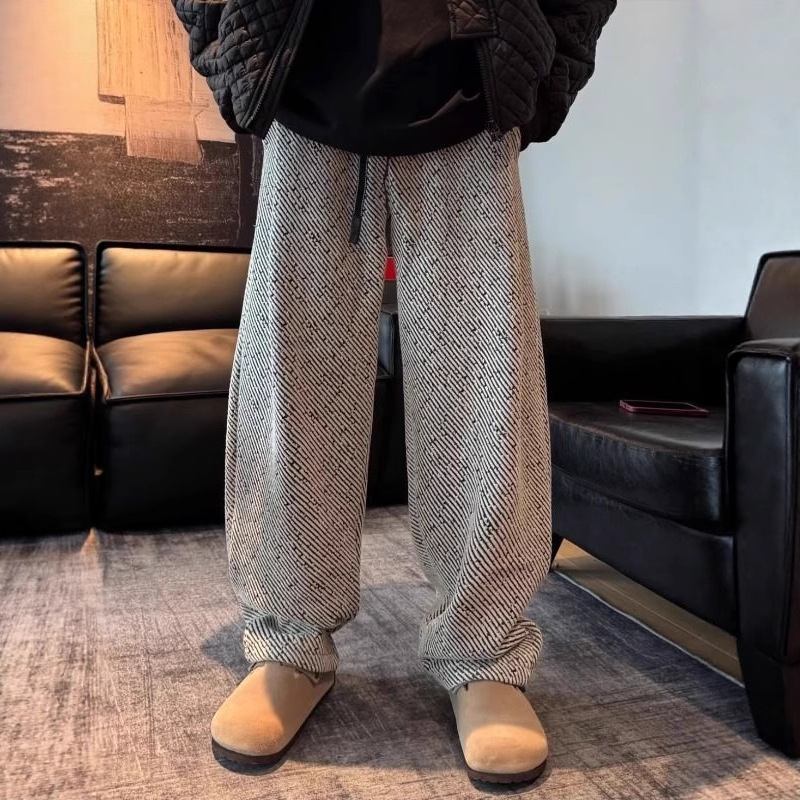 Muške casual hlače s fleecem iznutra, debeli twill, ravni kroj, visok struk, mikroelastičnost