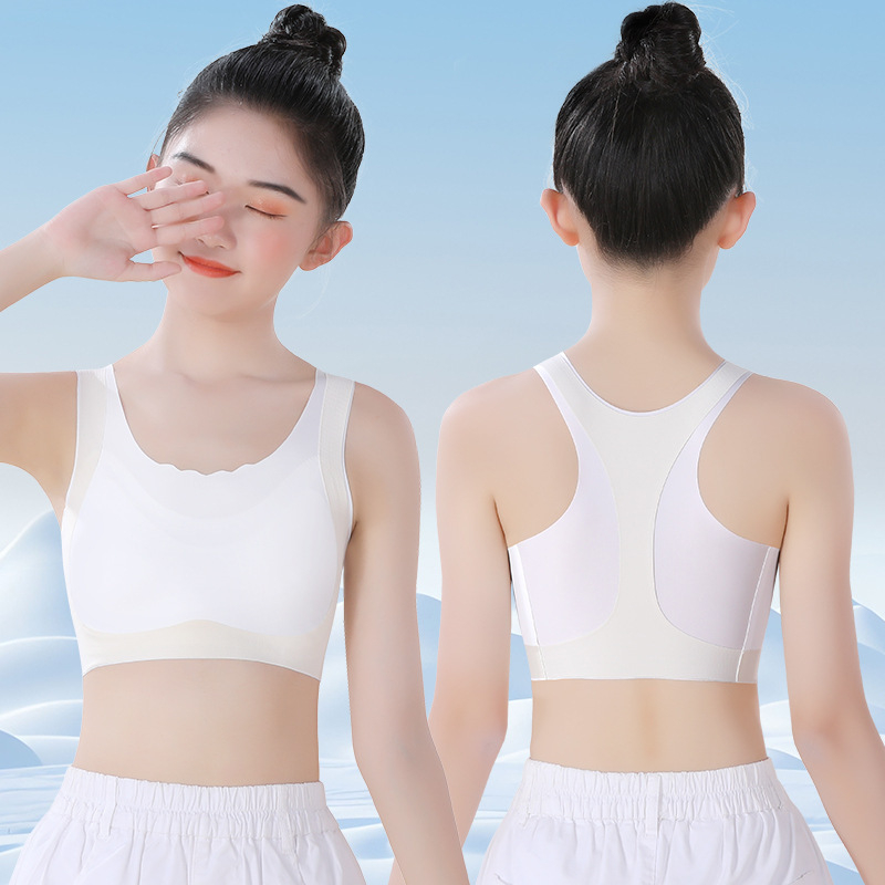 Bezšvový športový podprsenka pre dievčatá — všetky roky, všetky sezóny (Materiál: 82% nylon, 18% elastán; Vhodné pre deti nad 8 rokov a výšku nad 140 cm)