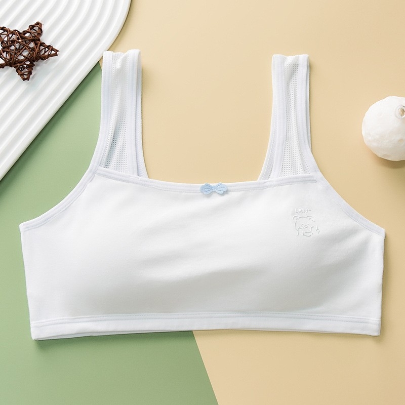 Dječji trening grudnjak od pamuka, trokutasti košarice, fiksne dvostruke naramenice, prozračan i udoban