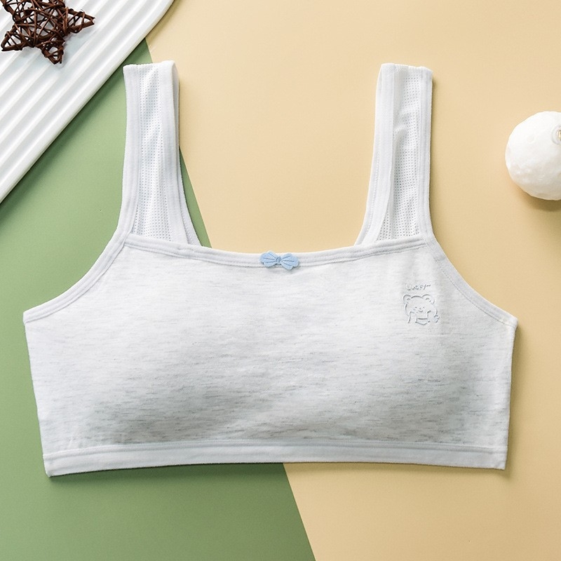 Dječji trening grudnjak od pamuka, trokutasti košarice, fiksne dvostruke naramenice, prozračan i udoban