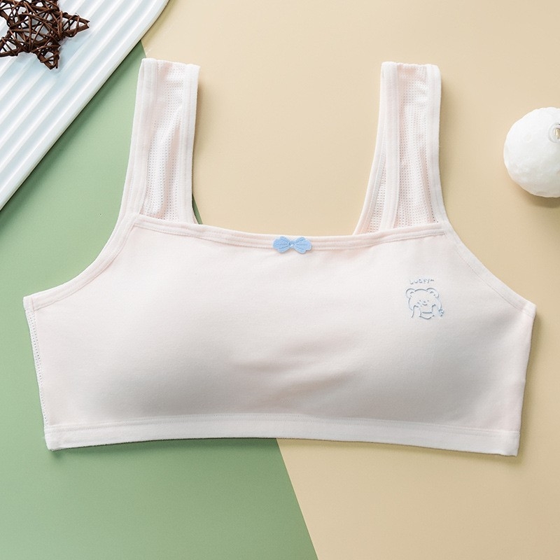 Dječji trening grudnjak od pamuka, trokutasti košarice, fiksne dvostruke naramenice, prozračan i udoban