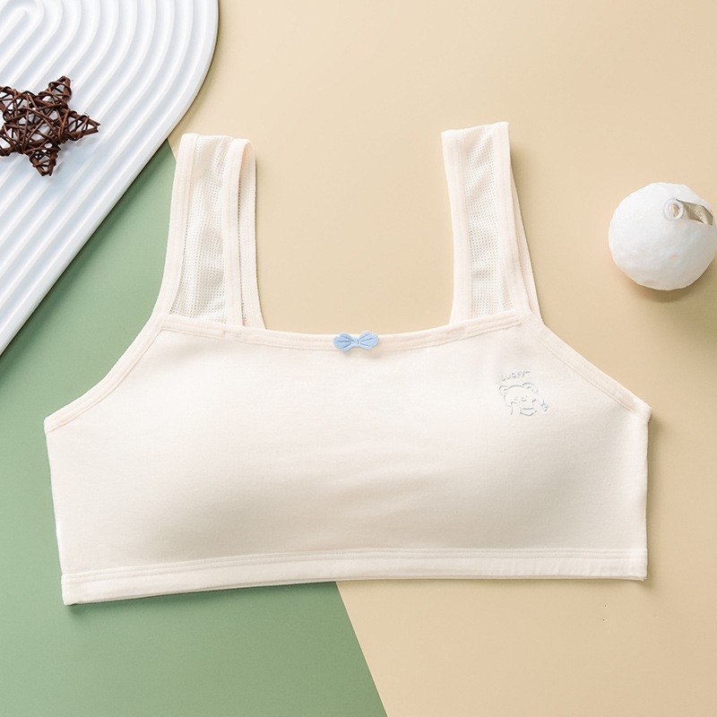 Dječji trening grudnjak od pamuka, trokutasti košarice, fiksne dvostruke naramenice, prozračan i udoban