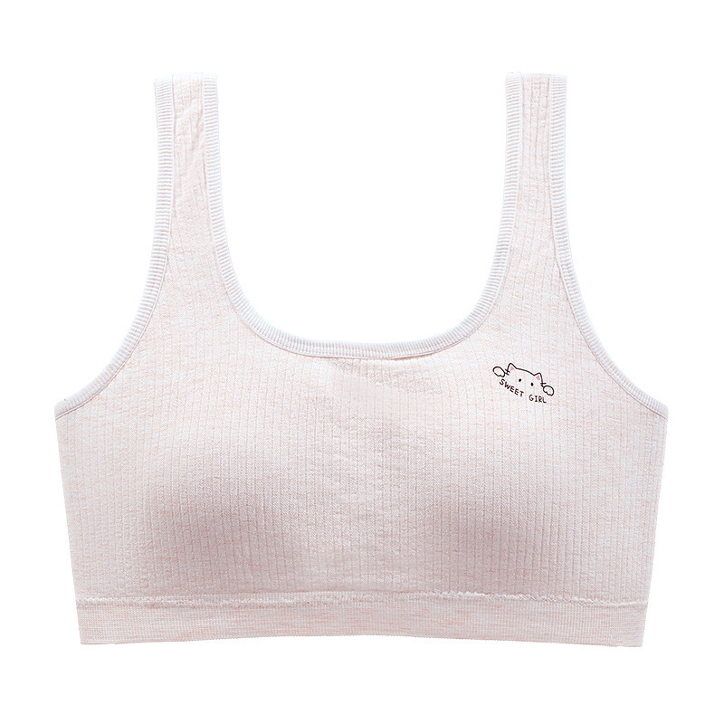 Ženski top u stilu prsluka za djevojčice, razvojni stadij 2 (12–15 godina); viskozni materijal; pune košarice, tanke oblikovane s pjenom; bez žice; fiksni dvostruki kaiševi; prozračan i podržavajući.