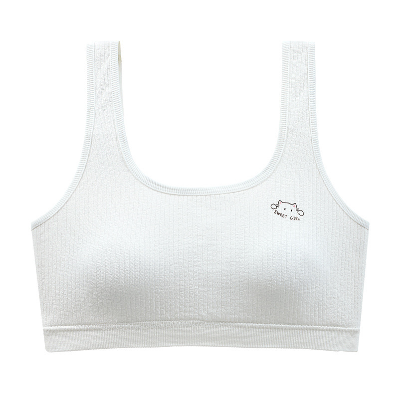 Ženski top u stilu prsluka za djevojčice, razvojni stadij 2 (12–15 godina); viskozni materijal; pune košarice, tanke oblikovane s pjenom; bez žice; fiksni dvostruki kaiševi; prozračan i podržavajući.