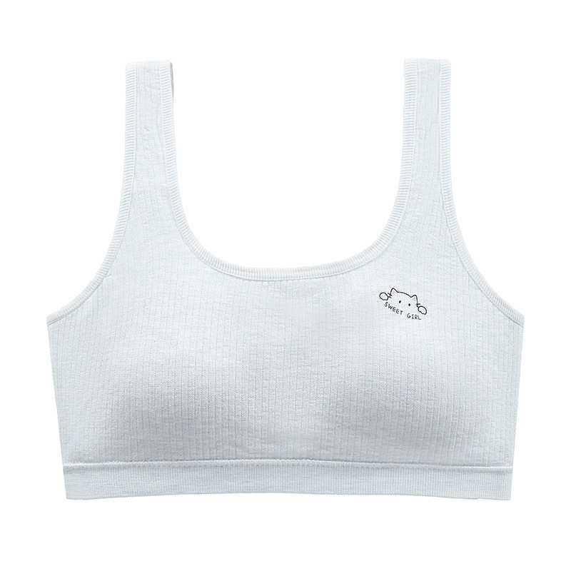 Ženski top u stilu prsluka za djevojčice, razvojni stadij 2 (12–15 godina); viskozni materijal; pune košarice, tanke oblikovane s pjenom; bez žice; fiksni dvostruki kaiševi; prozračan i podržavajući.