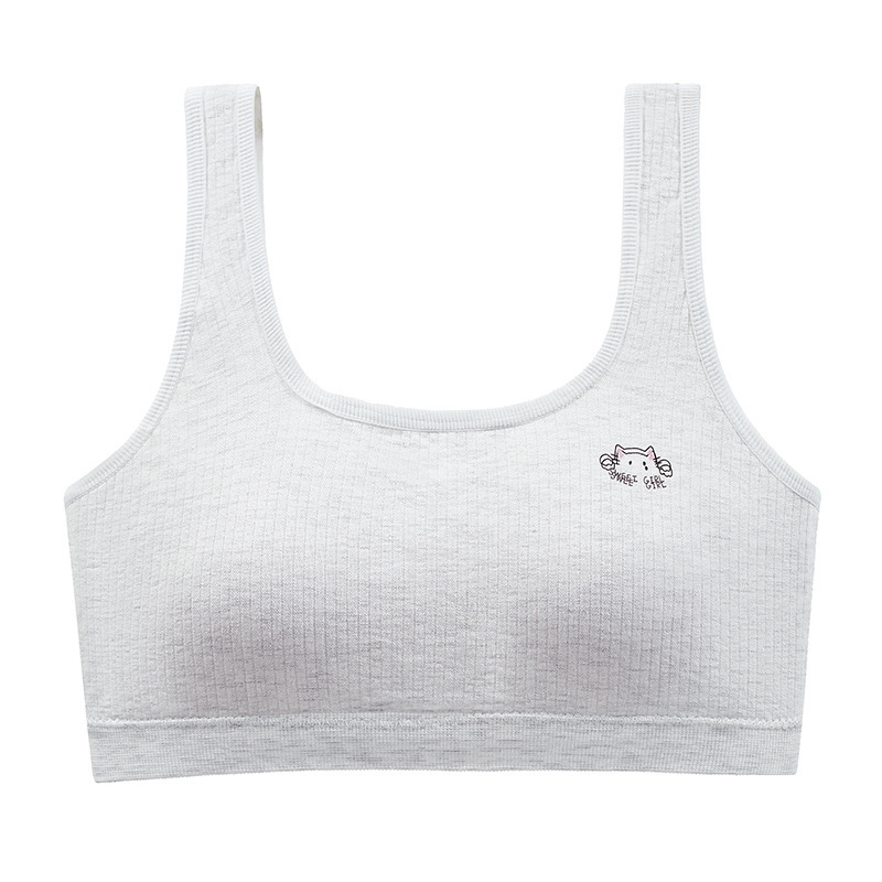 Ženski top u stilu prsluka za djevojčice, razvojni stadij 2 (12–15 godina); viskozni materijal; pune košarice, tanke oblikovane s pjenom; bez žice; fiksni dvostruki kaiševi; prozračan i podržavajući.