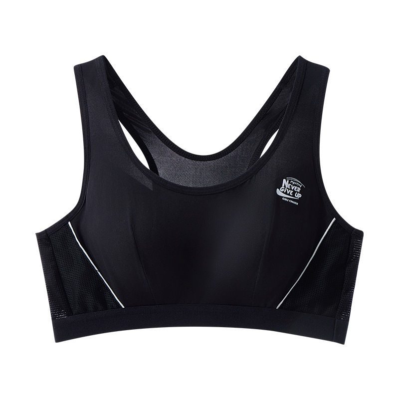 Sportska potpora za trčanje u stilu veste za dob 12–15 godina; glavni materijal 87% poliester, 13% elastan; podstava 100% pamuk; tanke oblikovane košarice; naramenice fiksne, dvostruke