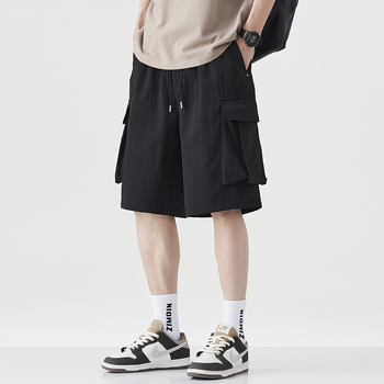 Muške radne šorceve, ravni širok kroj, retro japanski stil, 100% poliester, ljeto 2025