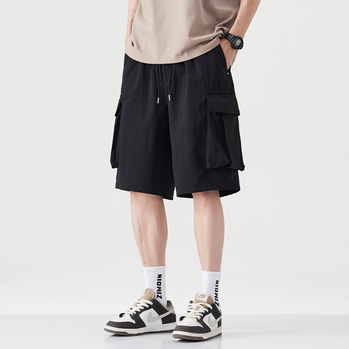 Muške radne šorceve, ravni širok kroj, retro japanski stil, 100% poliester, ljeto 2025