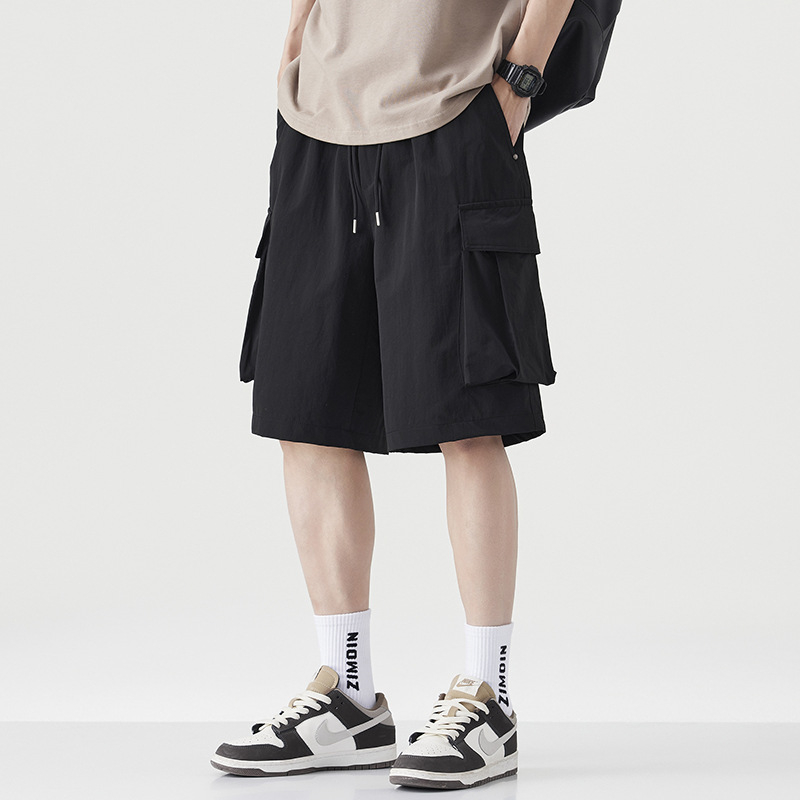Muške radne šorceve, ravni širok kroj, retro japanski stil, 100% poliester, ljeto 2025