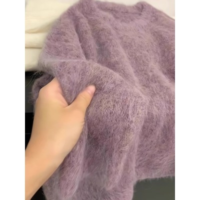 Ženski pleteni džemper, okrugli izrez, dugi rukavi, ravni kroj, ležerni japansko-korejski stil, mješavina poliestera i regenerirane celuloze