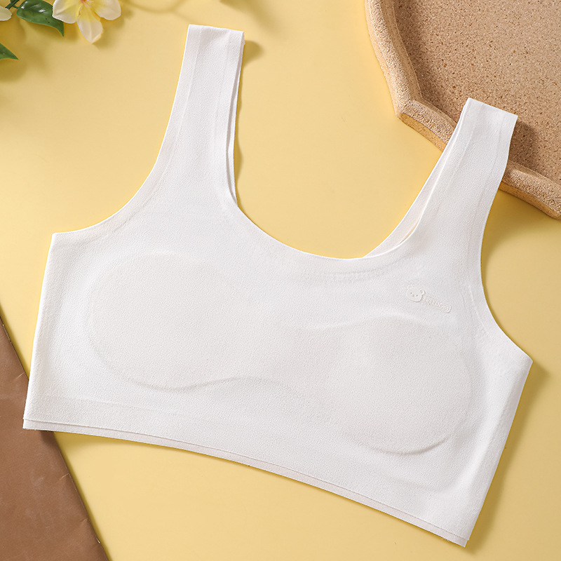 Bešavni grudnjak s fiksnim košaricama, prsluk-stil za djevojčice 9–13 godina, poliester, podstava od spandeksa, puni košarice, tanko oblikovane latex košarice