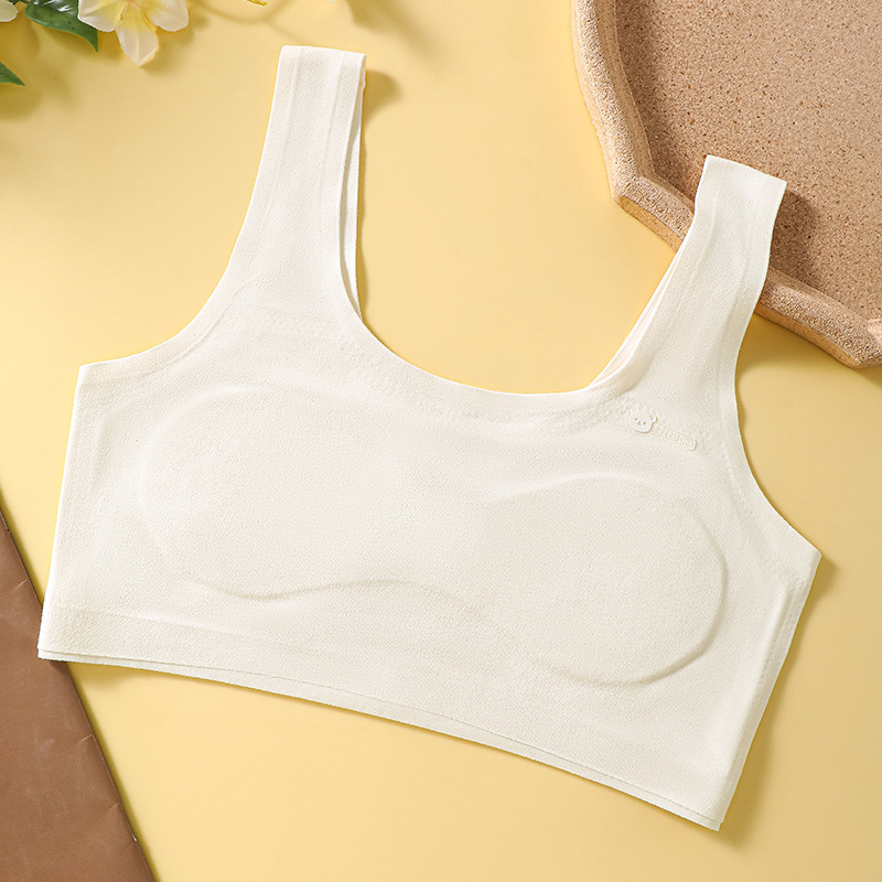 Bešavni grudnjak s fiksnim košaricama, prsluk-stil za djevojčice 9–13 godina, poliester, podstava od spandeksa, puni košarice, tanko oblikovane latex košarice
