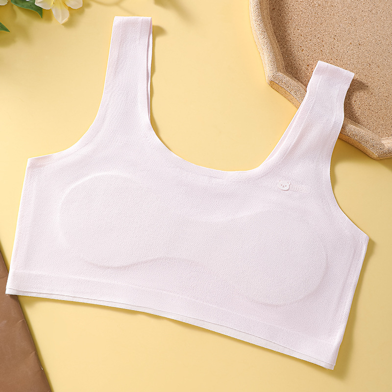 Bešavni grudnjak s fiksnim košaricama, prsluk-stil za djevojčice 9–13 godina, poliester, podstava od spandeksa, puni košarice, tanko oblikovane latex košarice
