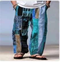 Șorturi de plajă pentru bărbați, imprimeu 3D în model de carouri, croială lejeră drept, Bamboo Hemp și poliester (95%), Vara 2024, stil street