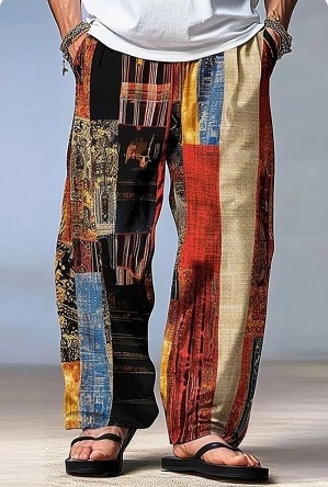 Șorturi de plajă pentru bărbați, imprimeu 3D în model de carouri, croială lejeră drept, Bamboo Hemp și poliester (95%), Vara 2024, stil street