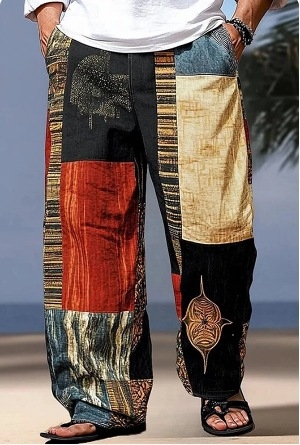 Șorturi de plajă pentru bărbați, imprimeu 3D în model de carouri, croială lejeră drept, Bamboo Hemp și poliester (95%), Vara 2024, stil street