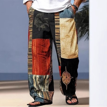 Șorturi de plajă pentru bărbați, imprimeu 3D în model de carouri, croială lejeră drept, Bamboo Hemp și poliester (95%), Vara 2024, stil street