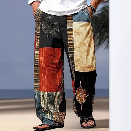 Șorturi de plajă pentru bărbați, imprimeu 3D în model de carouri, croială lejeră drept, Bamboo Hemp și poliester (95%), Vara 2024, stil street