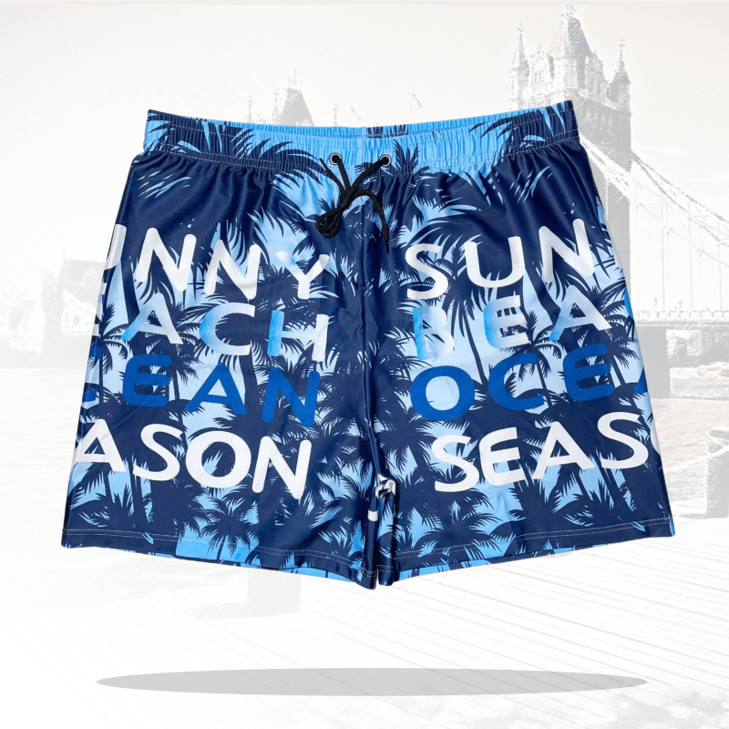 Ανδρικά μαγιό παραλίας για κολύμβηση, χαλαρή γραμμή, αναπνεύσιμα, γρήγορο στέγνωμα, εκτύπωση σε πολυεστέρα