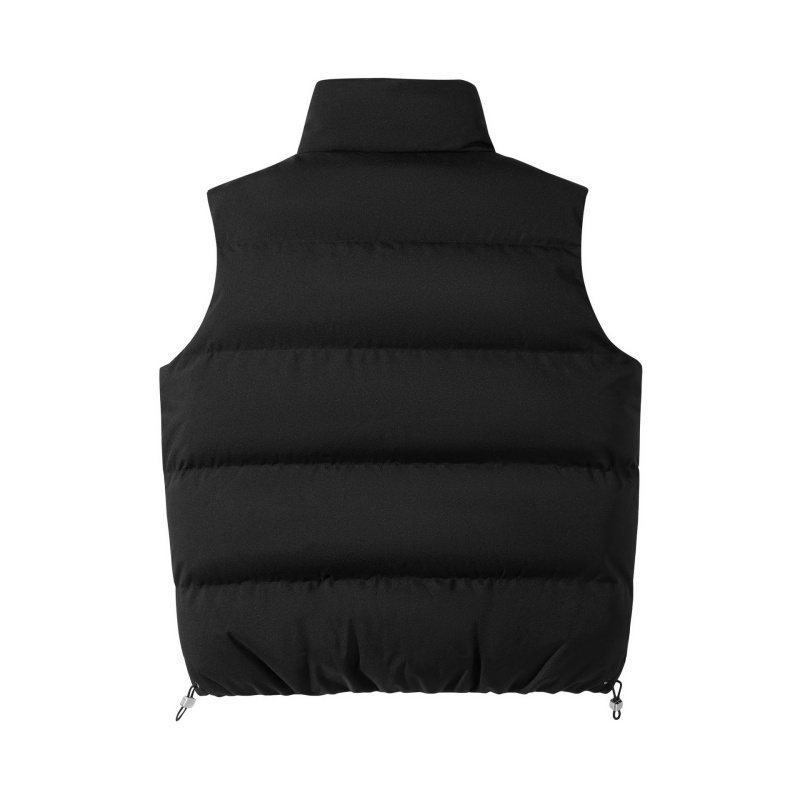 Унисекс жилетка за възрастни — външна материя 100% полиестер, подплата 100% полиестер, пълнеж 100% полиестер, стойкова яка, подходяща за есен; подходяща за бягане, колоездене и туризъм