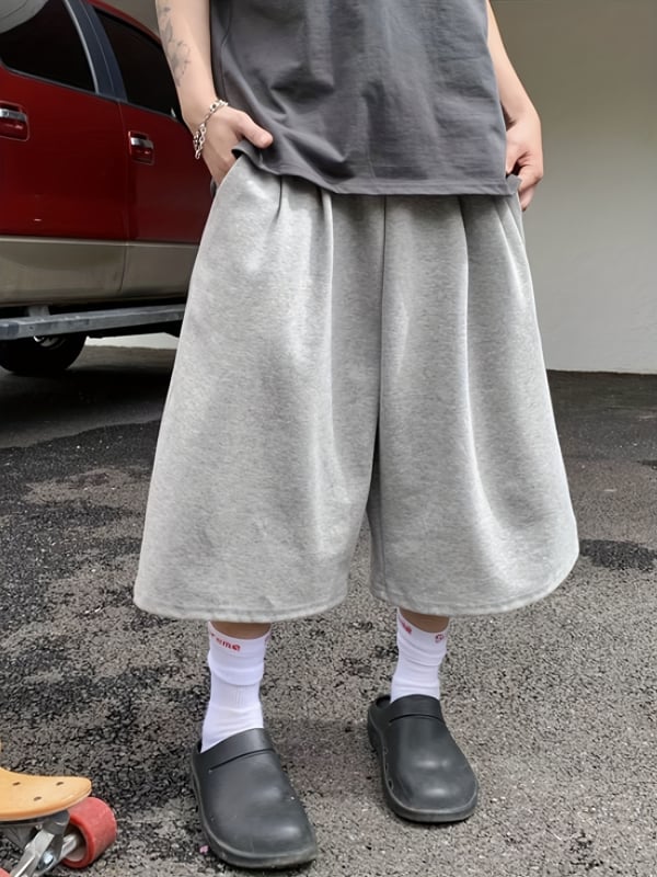 Muške ljetne jednobojne široke kratke hlače, gradski sportski stil